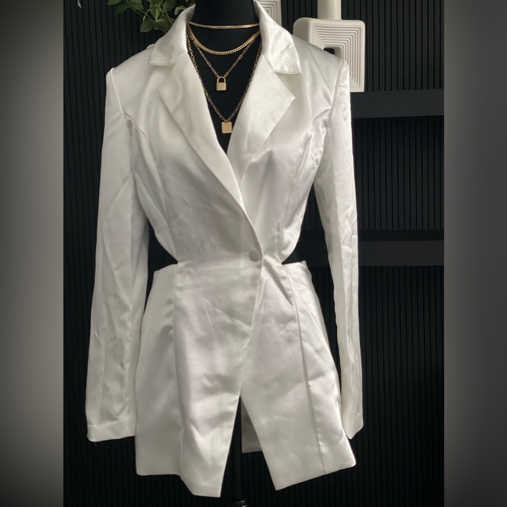 White Satin Open Back Blazer - image 2